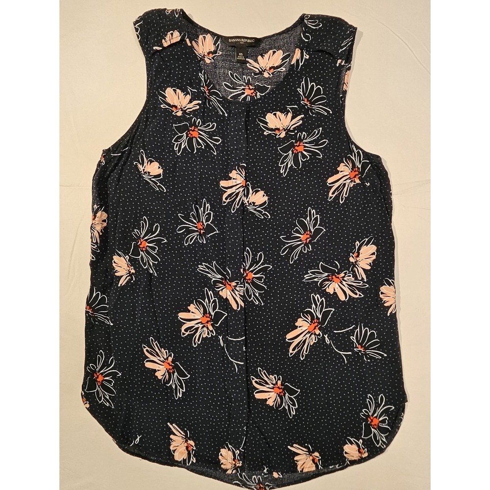 Banana Republic‎ Womens Extra Small Navy Floral Button Up Sleeveless Blouse